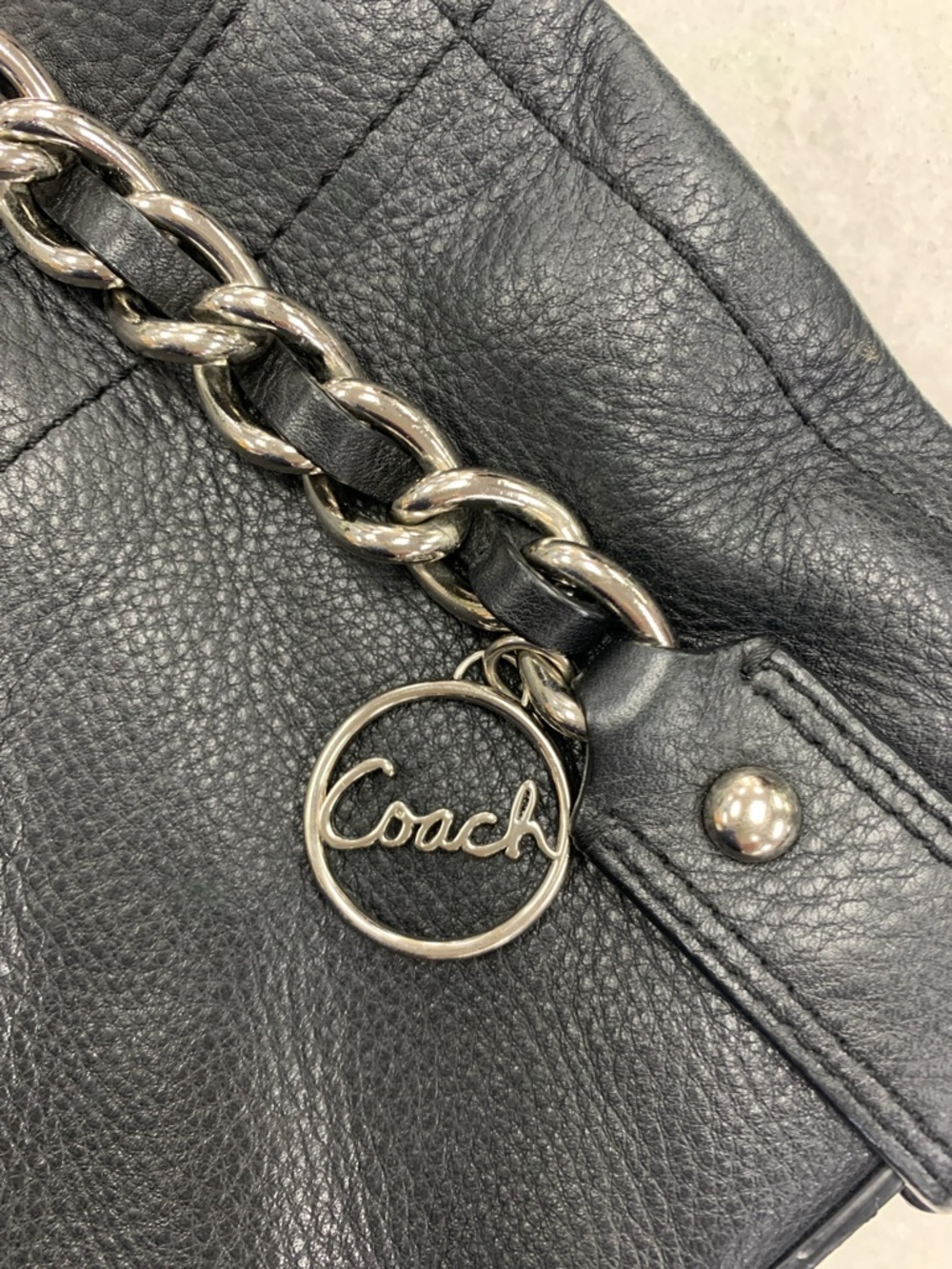 Coach Black Pebbled Leather Shoulder Bag with Chain Charm - Picture 8 of 8